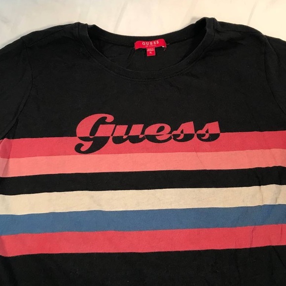 Kidsβ Guess Spell Out Logo Graphic Striped SS T-Shirt Size XL - Picture 2 of 5